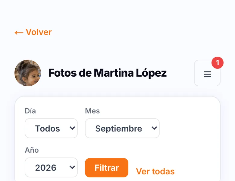 Filtro de fotos por día, mes o año en el panel de familia de Soleado