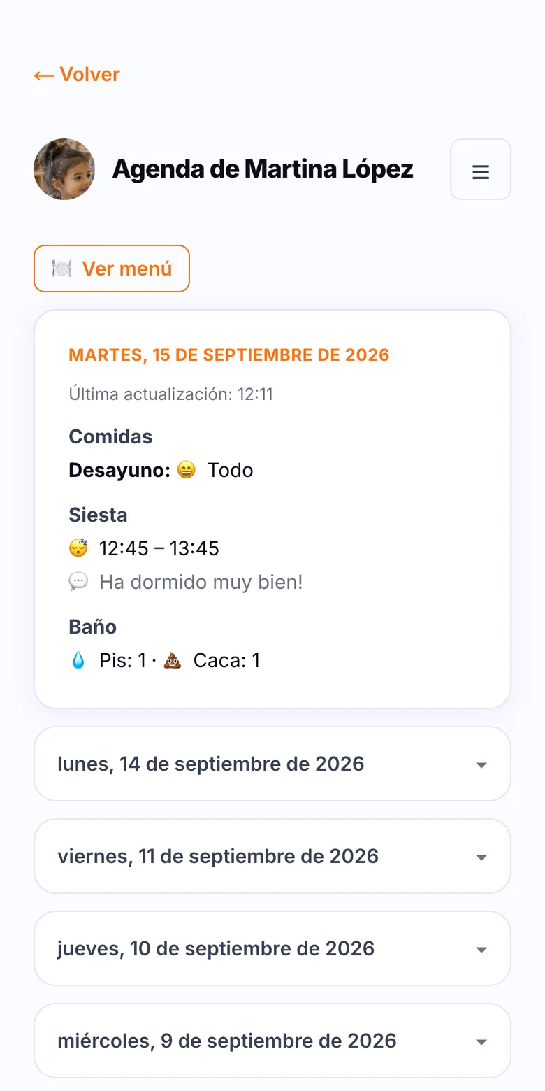 Agenda diaria de una niña en Soleado, vista desde el móvil de la familia